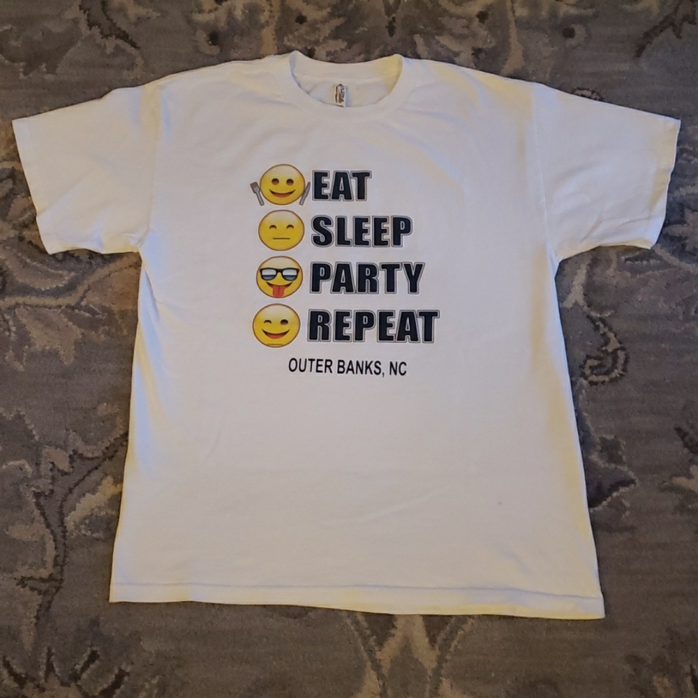 EAT SLEEP PARTY REPEAT EMOJI MENS TEE SHIRT